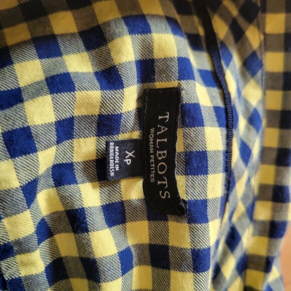 Talbots Womens Petites Checkered Button-Up Shirt Yellow/Blue Plaid Xp Cotton - Picture 4 of 4